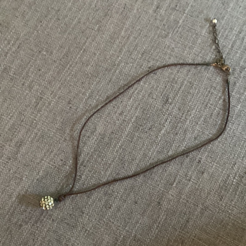 Crystal Ball Necklace with Brown Leather chain